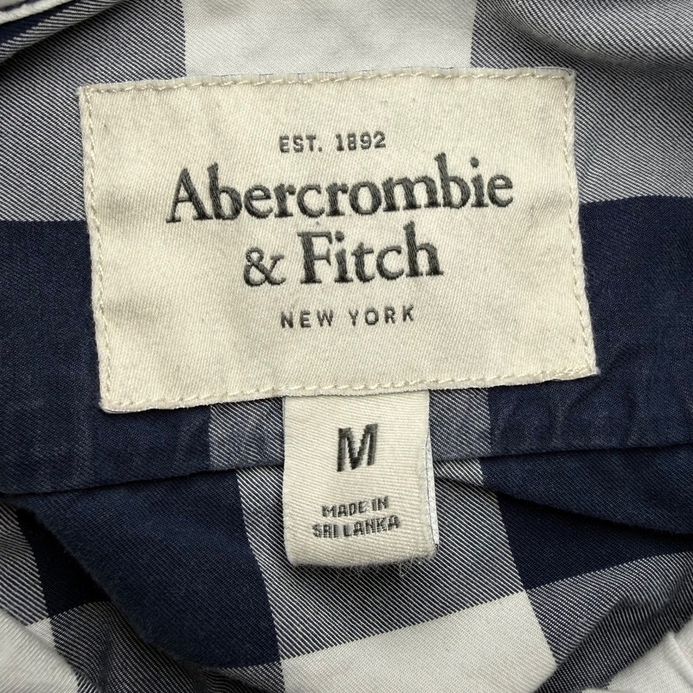 Abercrombie & Fitch Mens Muscle Fit Buffalo Check Button Down Shirt Navy Blue M - Picture 7 of 10